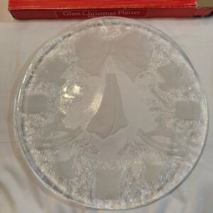 Mikasa Crystal Hostess Platter Christmas Bow Toys 15" in Original Box Presents